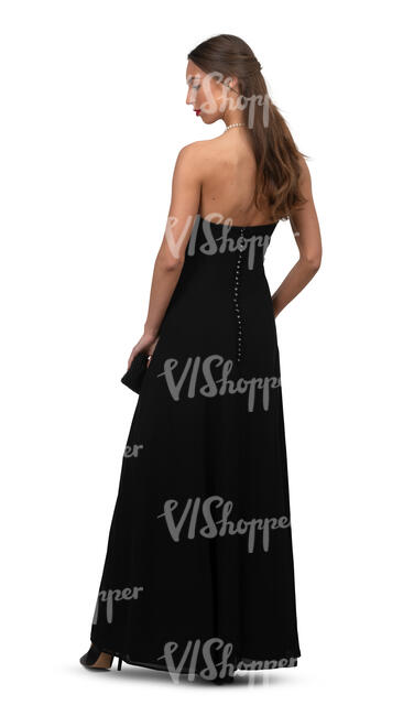 cut out woman in a long black dress standing