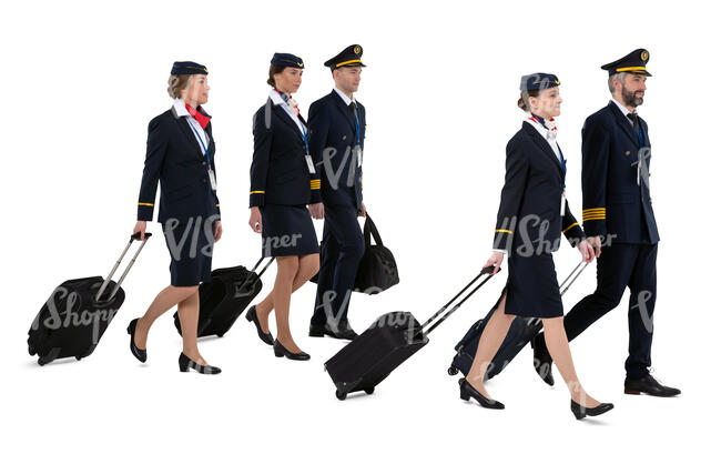 cut out air crew of two pilots and  three flight attendants walking