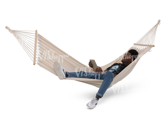 cut out man lying in the hammock and reading a book