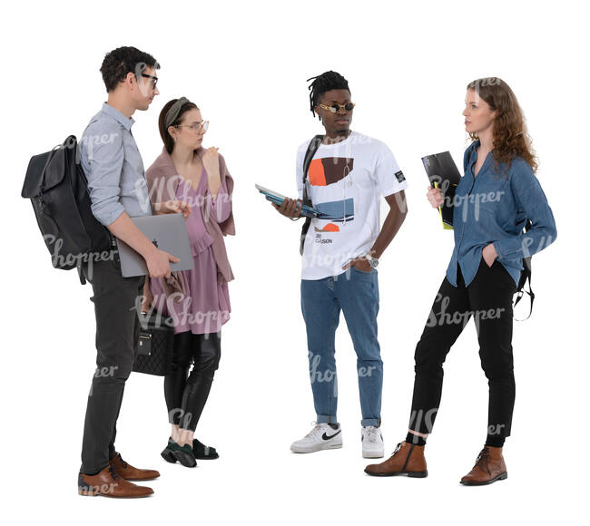 cut out group of four young people standing and talking