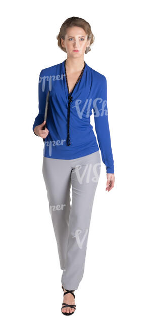 cut out woman carrying some papers walking