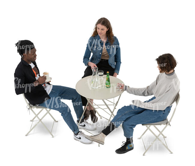 cut out group of young people sitting in a cafe seen from above