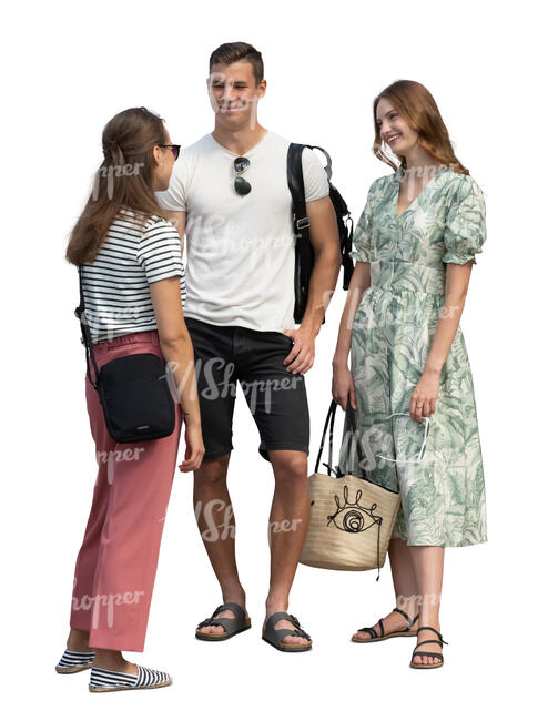 cut out group of three people standing and talking