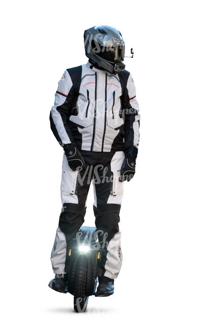 cut out man with a helmet riding and electric unicycle