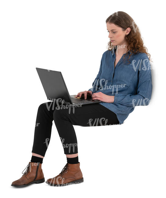 cut out woman with a laptop sitting and working