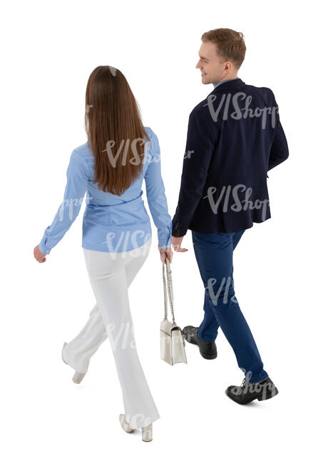 cut out man and woman walking seen from above