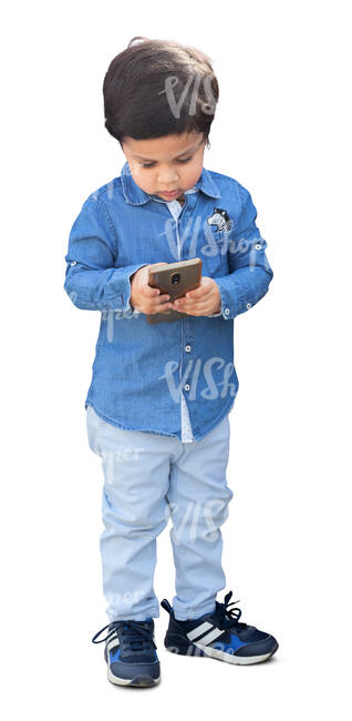cut out little boy woth a smartphone standing