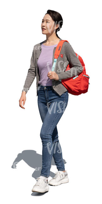 cut out asian woman walking