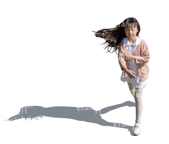 cut out top view of a little asian girl running
