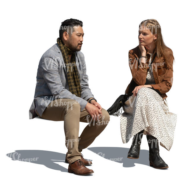 cut out man and woman sitting and talking