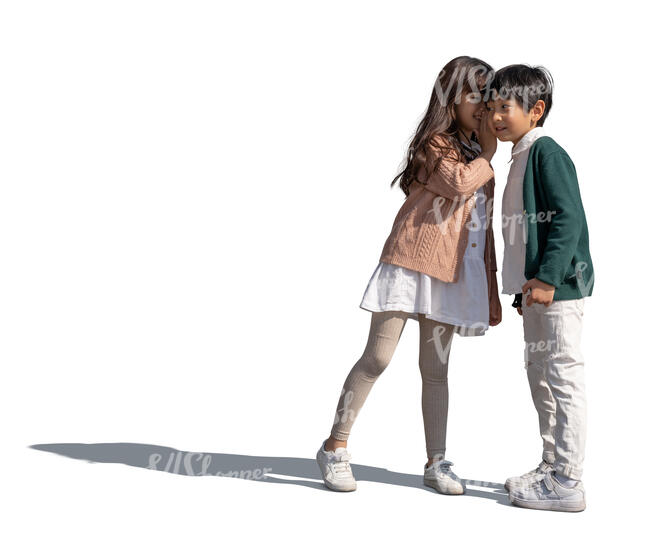 two cut out asian kids standing and talking