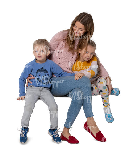 cut out mother with two kids sitting