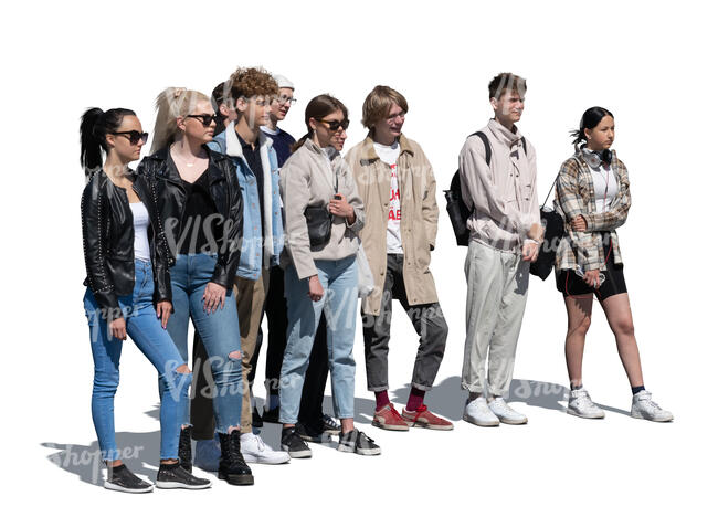 cut out group of teenagers standing and looking in one direction