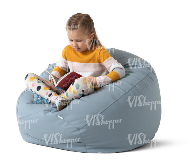 cut out little girl sitting in a bean bag and reading a book