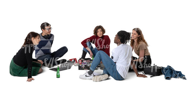 cut out group of college students sitting on the floor and studying