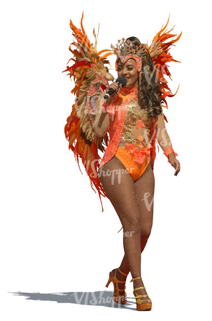 samba queen in a colorful costume performing