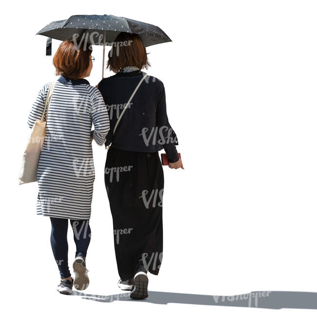 two asian women walking under a parasol
