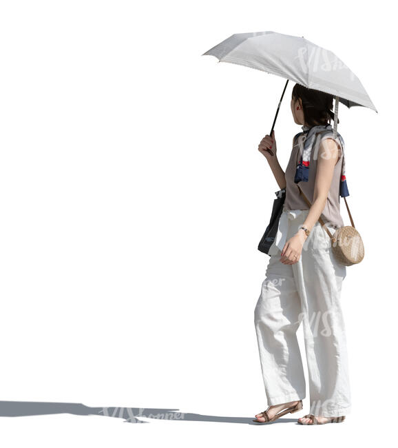 asian woman with a parasol walking on a sunny day