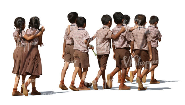 group of indian school children walking