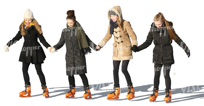 four girls skating together