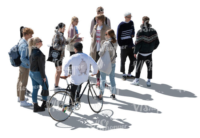 cut out large group of young people standing seen from above