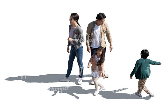 cut out asian family hanging out seen from above