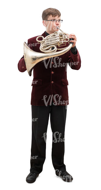 cut out teenage boy playing french horm