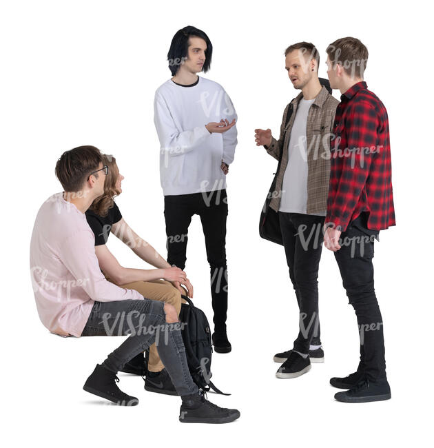 cut out group of young men sitting and standing and talking