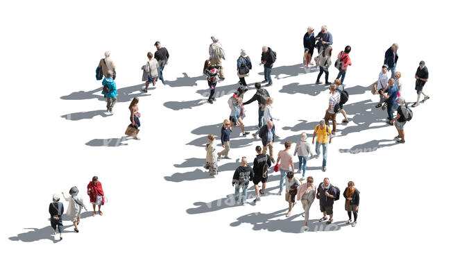 cut out large group of people seen from above