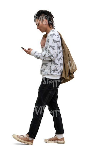 cut out young asian man walking