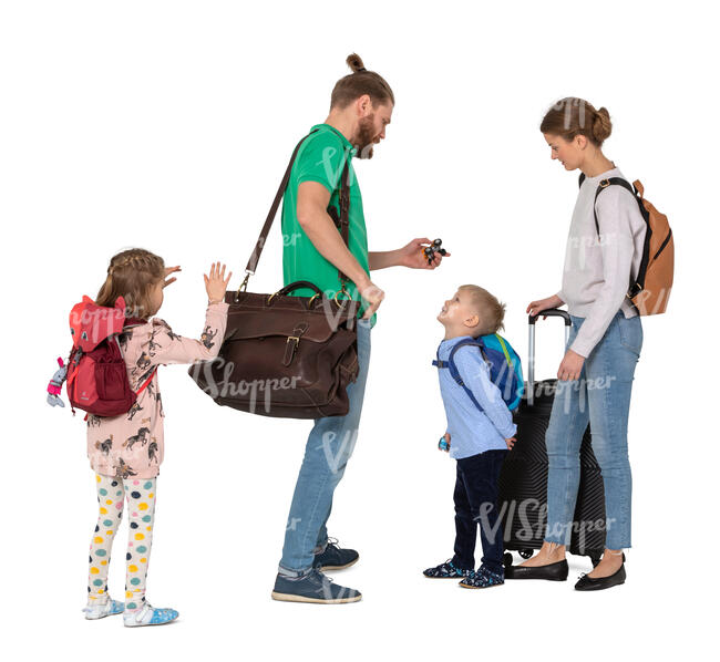 cut out family with travel bags standing