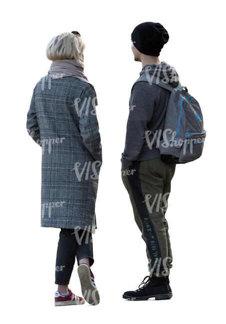 cut out young man and woman standing and talking