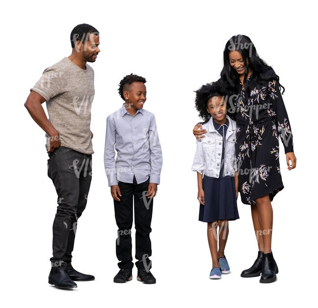 cut out black family with two kids standing