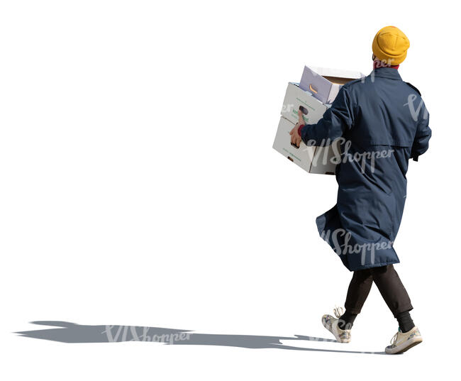 cut out young man carrying a pile of boxes