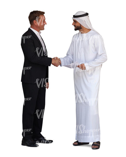 cut out arab man shaking hands with european businessman