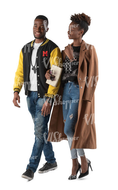 cut out black man and woman walking arm in arm