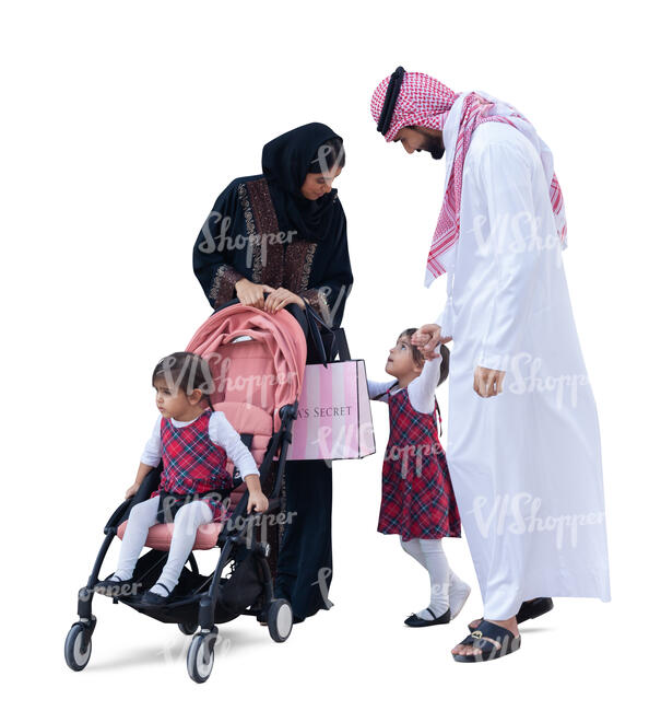 cut out arab family with twin girls standing