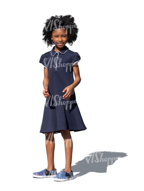 cut out little black girl in a blue dress standing