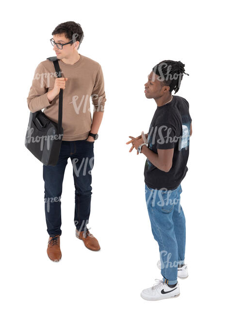 cut out top view of two men standing 