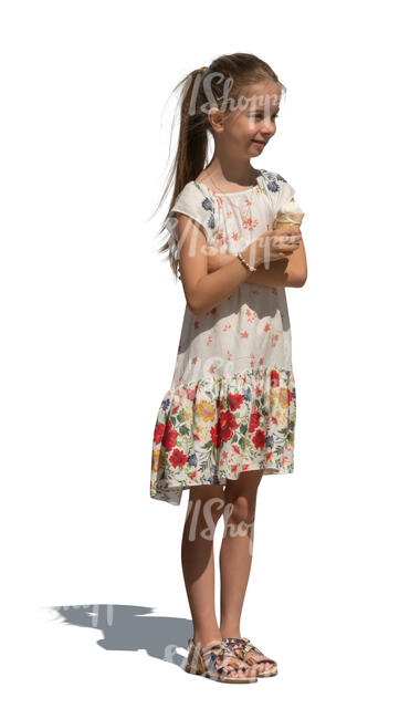 cut out little girl standing and eating ice cream
