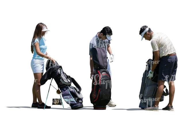 three cut out people preparing to play golf