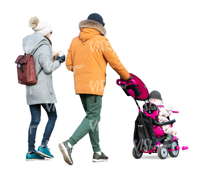 cut out family with a baby in stroller walking