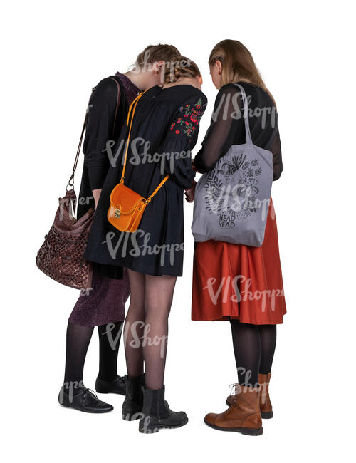 three cut out teenage girls standing in a group