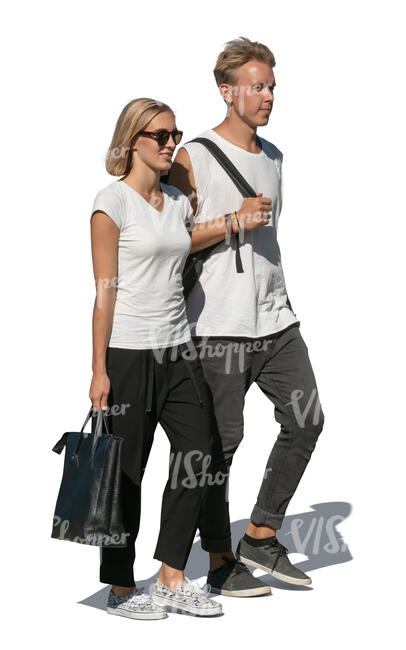 cut out man and woman walking together