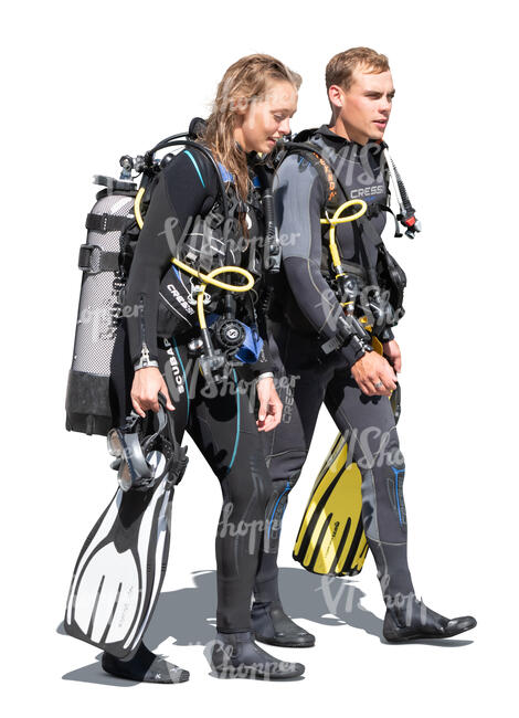 two cut out divers coming from diving