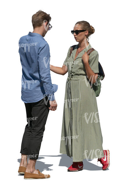 cut out young man and woman standing in the street and talking