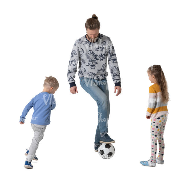 cut out father playing football with two kids