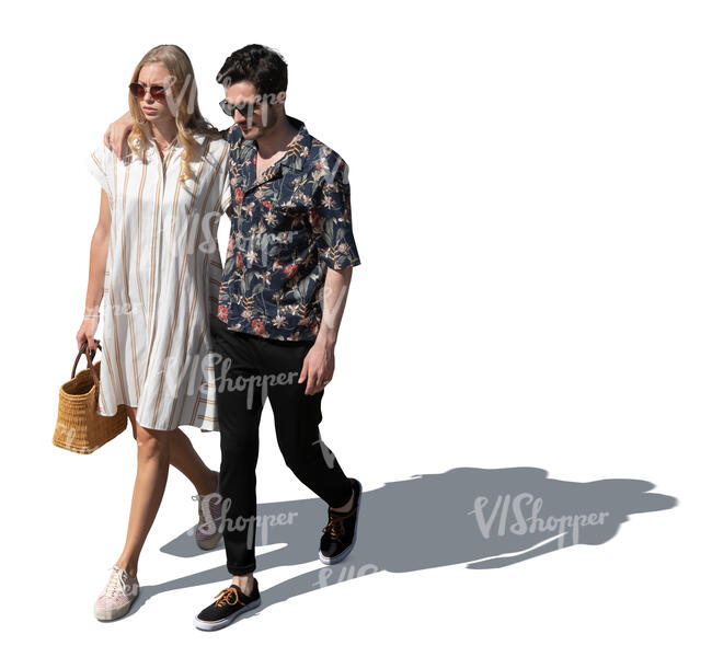 cut out couple walking in summer seen from above