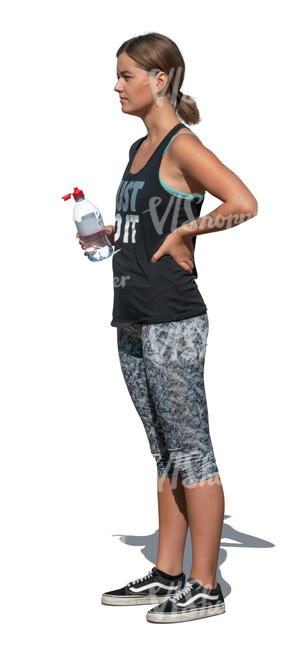 cut out woman working out taking a break and drinking water