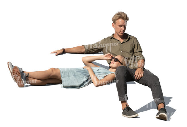cut out couple sitting and relaxing outside 